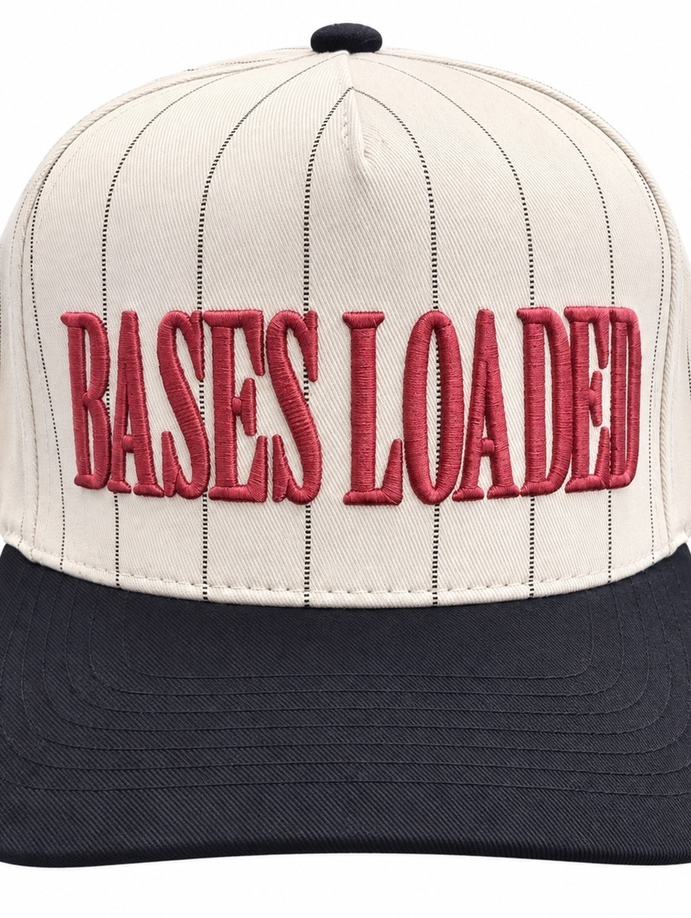 Bases Loaded cream and navy snapback trucker hat